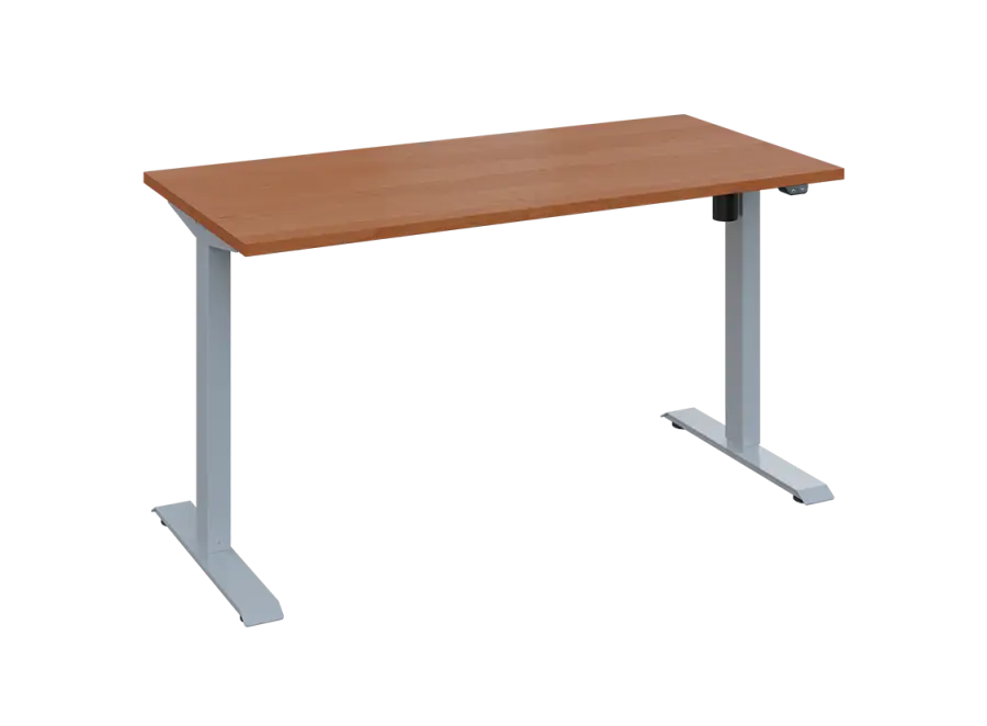 Flexi 27-14 výškově nastavitelný stůl, kovová podnož stříbrná, deska 25 mm, široký 1400 mm, olše jantar